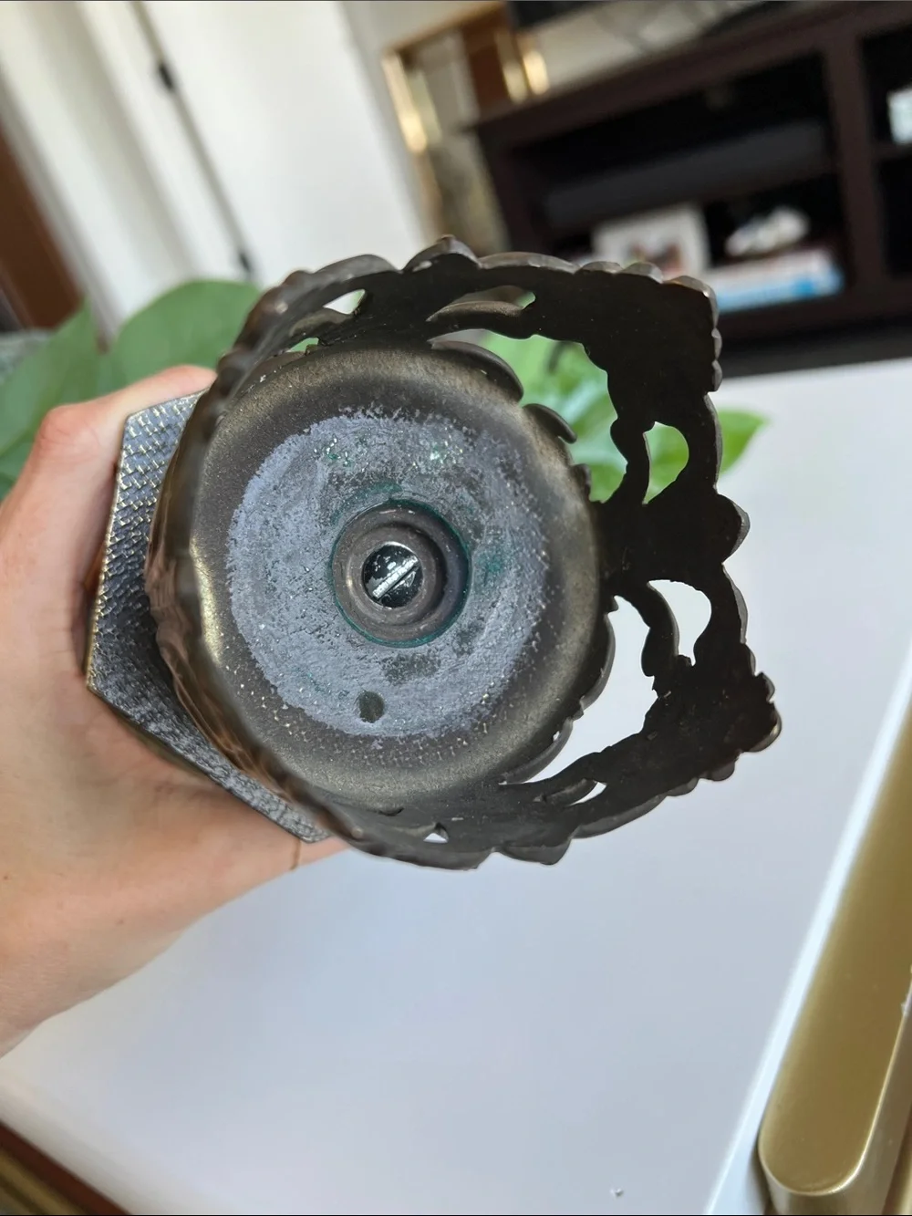 Vintage Ornate Metal Pillar Candle Holder Decor